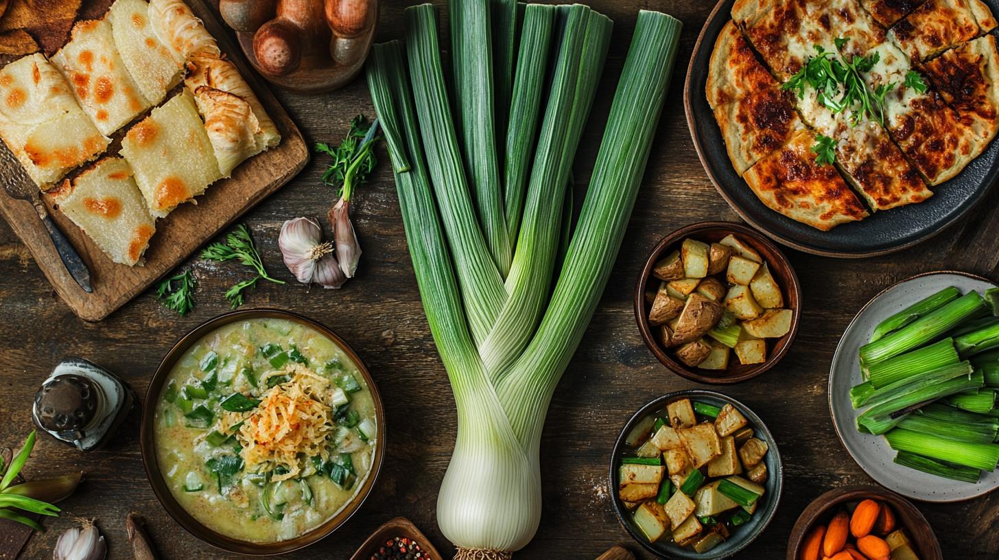 A large leek showcasing its vibrant color and texture.