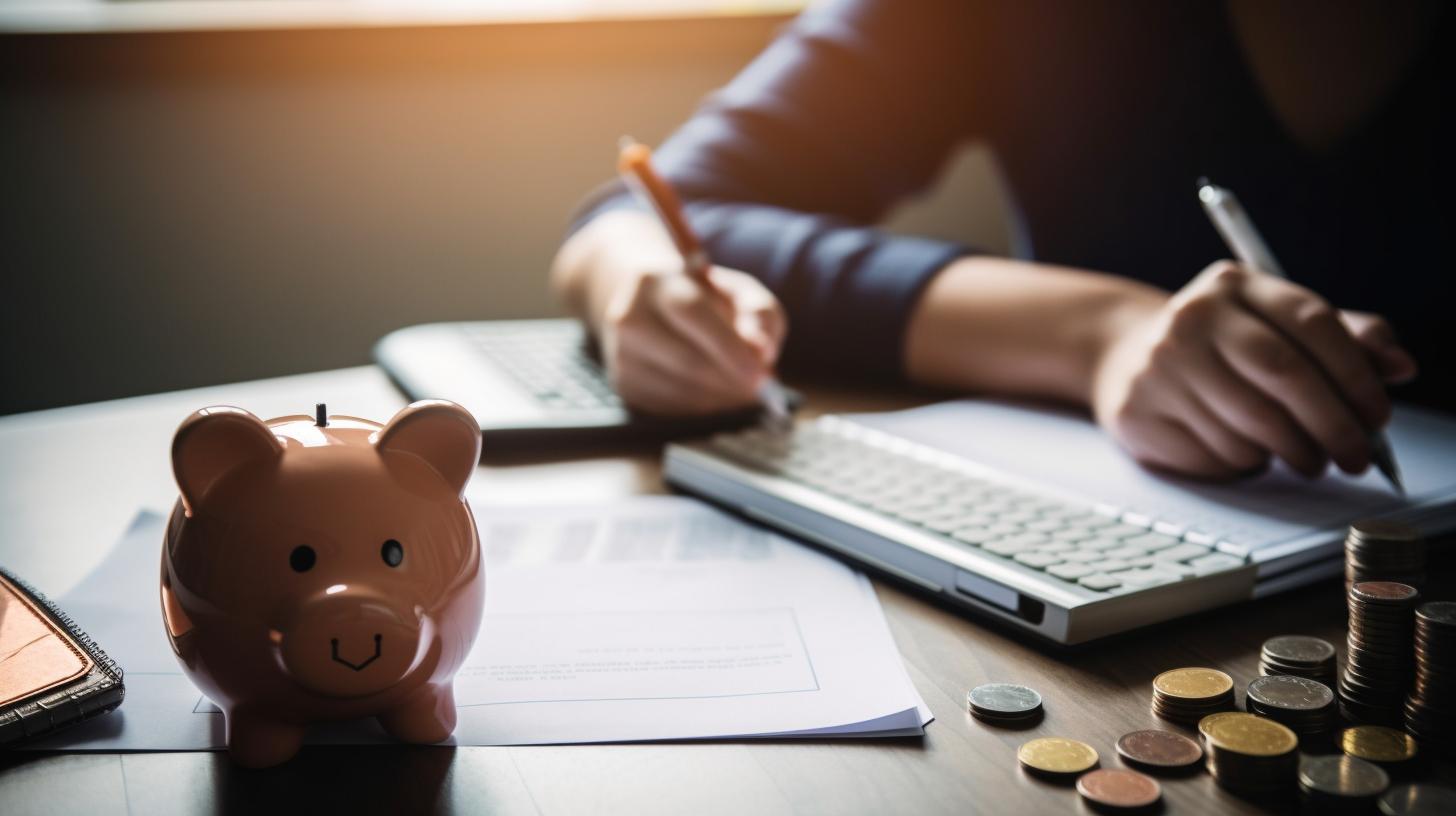 A person sitting at a desk with a budgeting notebook