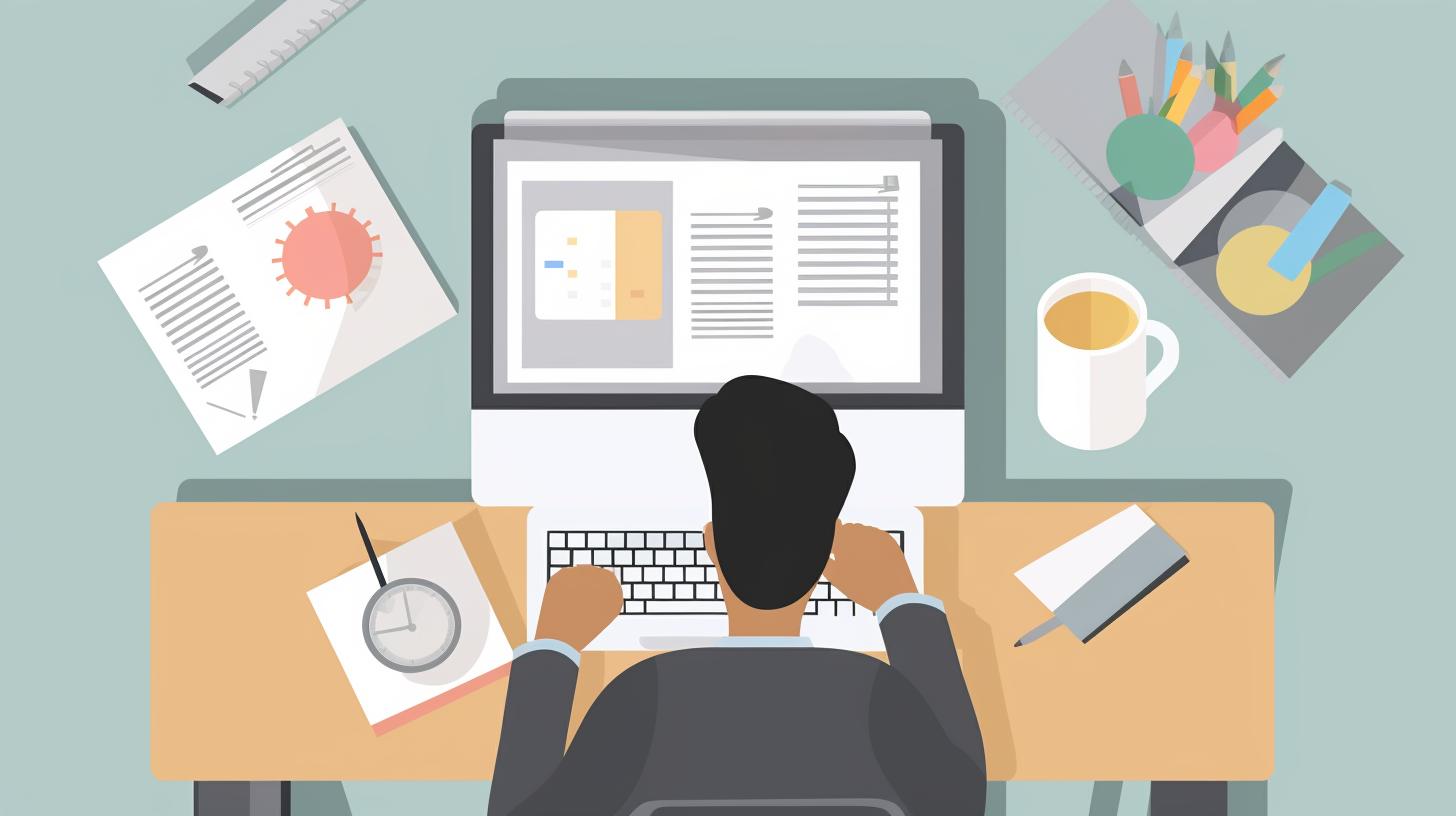 A person sitting at a desk with a laptop and a notepad