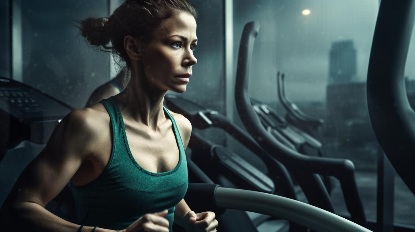 A fit woman in her thirties running on a treadmill