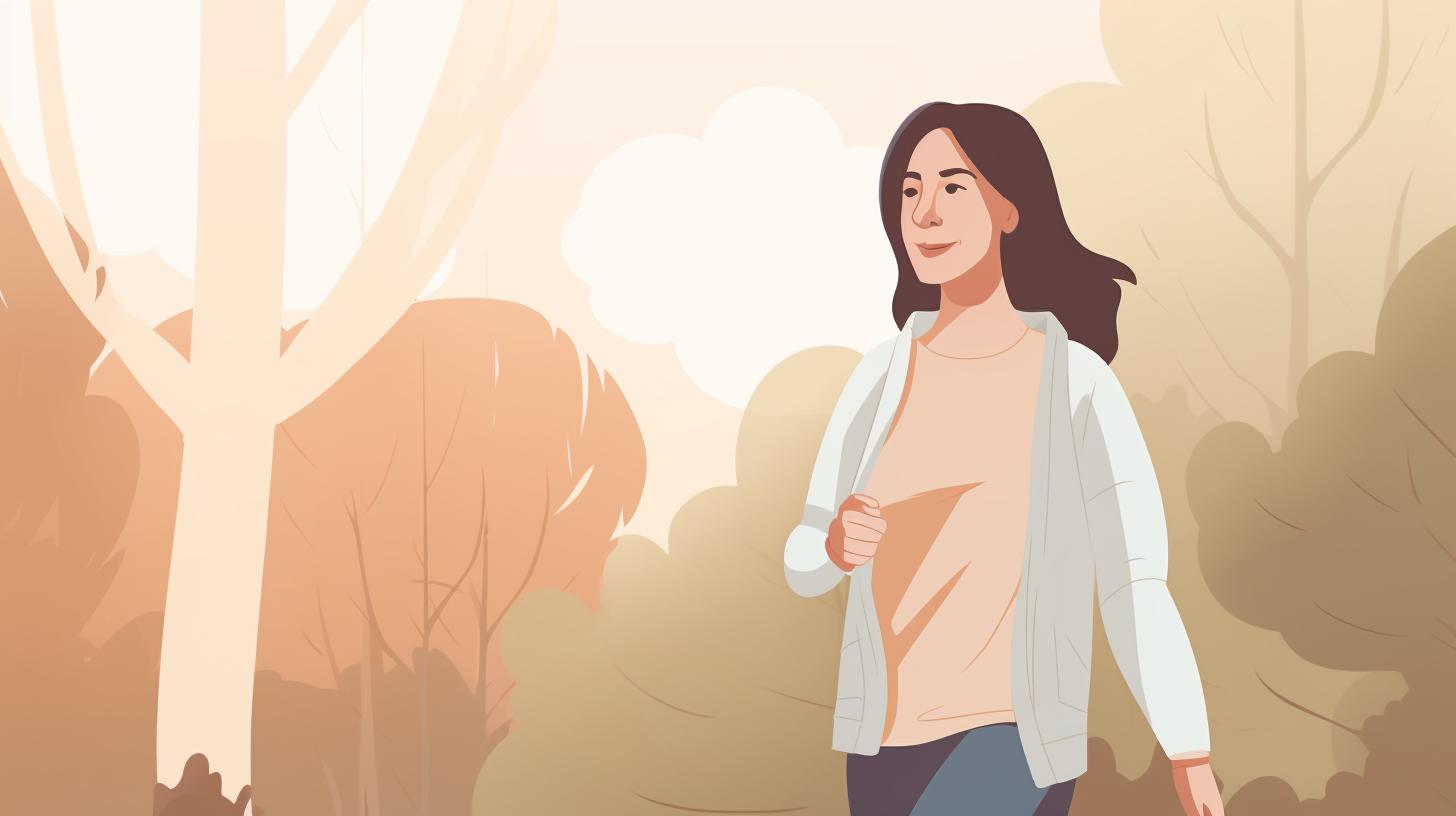 A smiling woman in her mid-thirties enjoying a walk