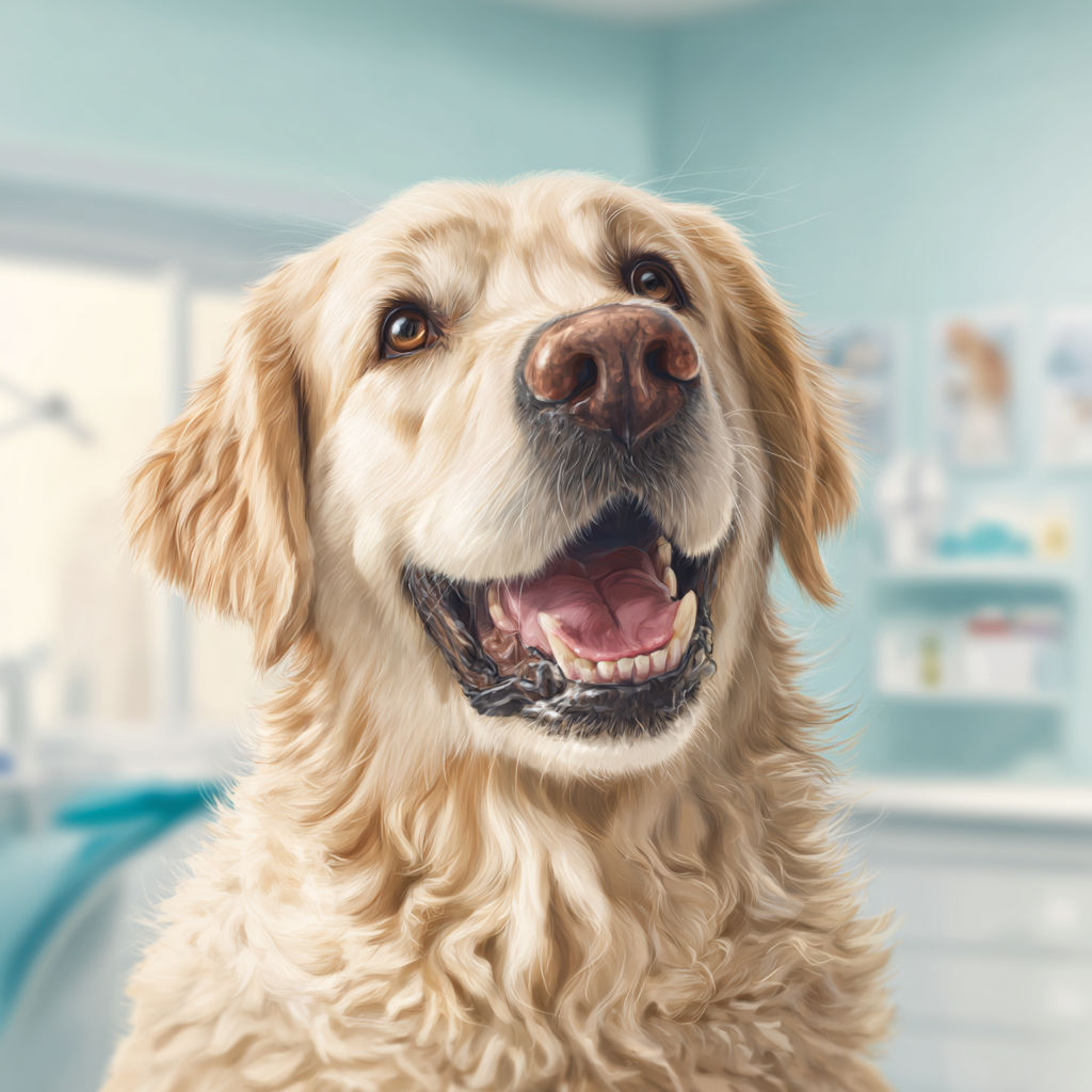 An illustration of a happy dog showing healthy gums and teeth, emphasizing the importance of oral health