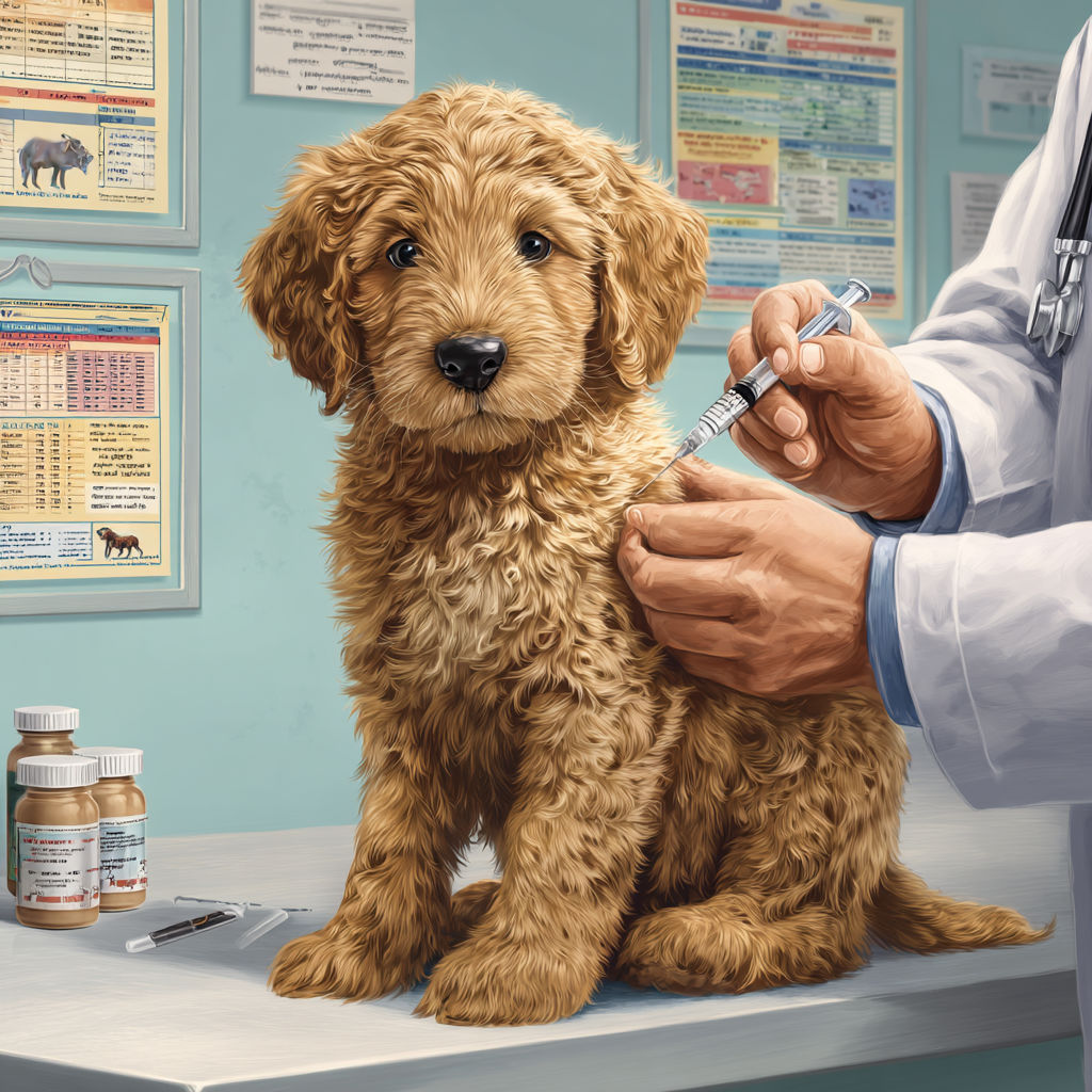 A cute puppy at a veterinarian's office showing importance of puppy vaccinations