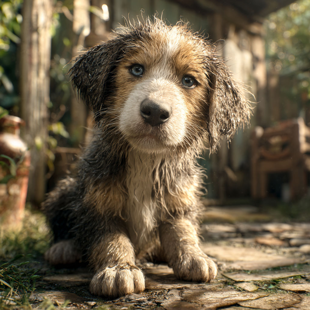 A cute puppy with wet fur, illustrating how dogs cannot sweat like humans