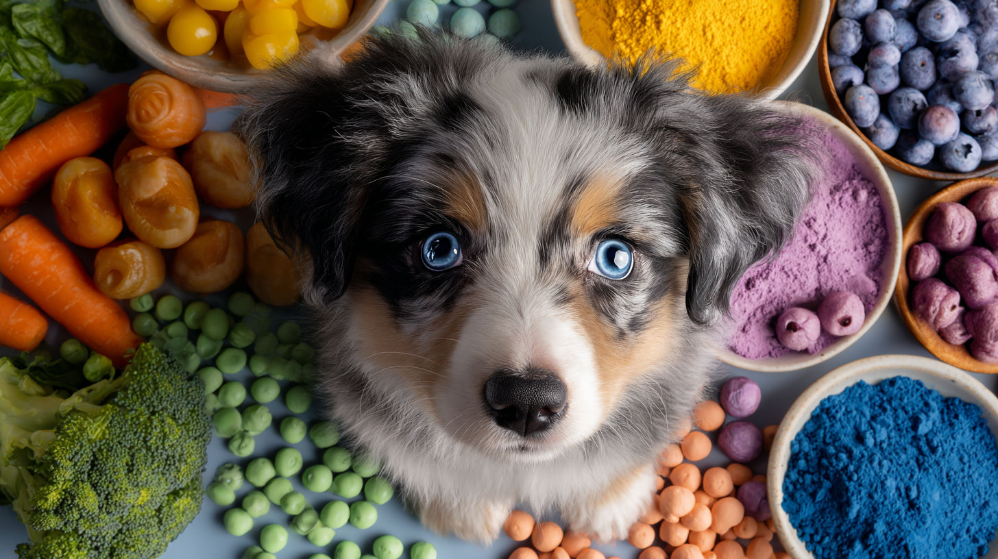 A cute puppy with bright healthy eyes symbolizing good eye health through proper nutrition