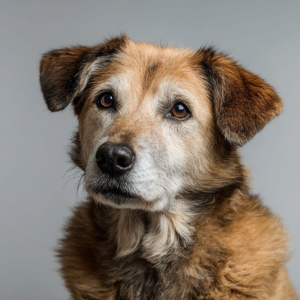 A middle-aged dog showing signs of Cushing's syndrome such as thinning coat and pot-bellied appearance