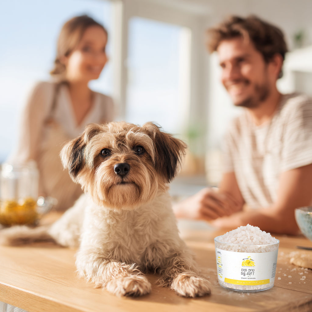 A small bowl of dog mineral salt highlighting essential minerals for dogs and humans